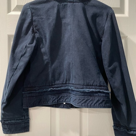 Etcetera Denim Jacket Frayed Trim Button Front Blue Jacket Size 6 - Picture 13 of 14